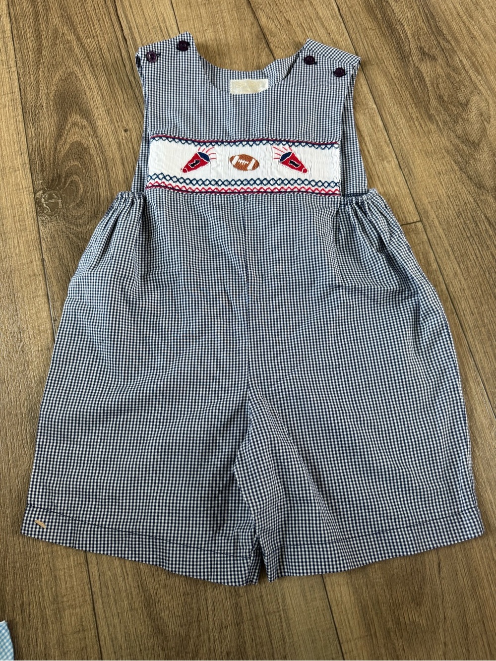 Sir John 4t Boys Navy Gingham Smocked Football Shortall Bodysuit